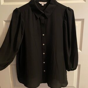 Nanette Lepore Black Puff Sleeve Button Down Top